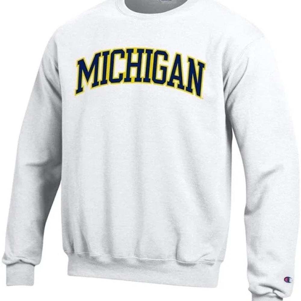 Champion White Michigan Crewneck Sweatshirt